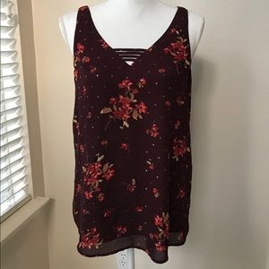Maurices Burgundy Floral Sleeveless Blouse Sz M